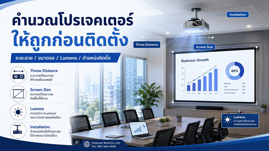 คำนวณระยะฉายโปรเจคเตอร์ ขนาดจอ Lumens และระยะติดตั้ง