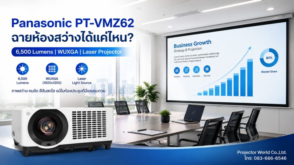 Panasonic PT-VMZ62 ฉายห้องสว่างได้แค่ไหน โปรเจคเตอร์ 6500 lumens สำหรับห้องประชุม